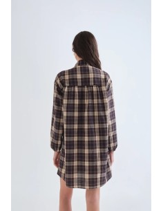 VESTIDO CORTO 100% ALGODON CON ESTAMPADO DE CUADROS MARRON 11035 2