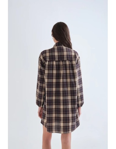 VESTIDO CORTO 100% ALGODON CON ESTAMPADO DE CUADROS MARRON 11035