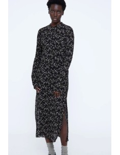 VESTIDO MIDI CON ESTAMPADO DE FLORES BRILLANTES Y VERDES 11292