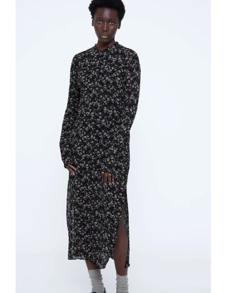 VESTIDO MIDI CON ESTAMPADO DE FLORES BRILLANTES Y VERDES 11292