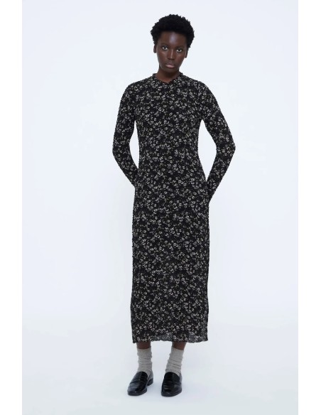 VESTIDO MIDI CON ESTAMPADO DE FLORES BRILLANTES Y VERDES 11292