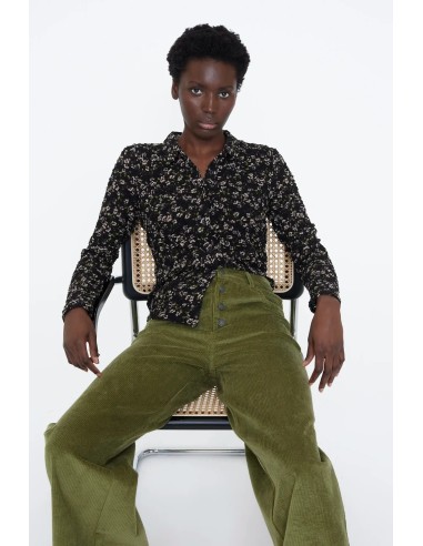 CAMISA CON ESTAMPADO DE FLORES BRILLANTE VERDES 11281