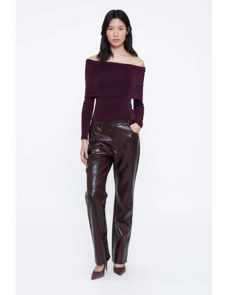 PANTALON CUERO SINTÉTICO BURDEOS