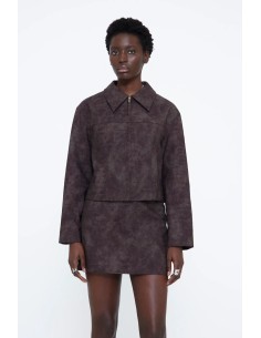 CHAQUETA PIEL EFECTO COCODRILO MARRON 11232