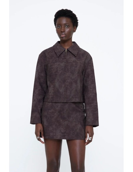 CHAQUETA PIEL EFECTO COCODRILO MARRON 11232
