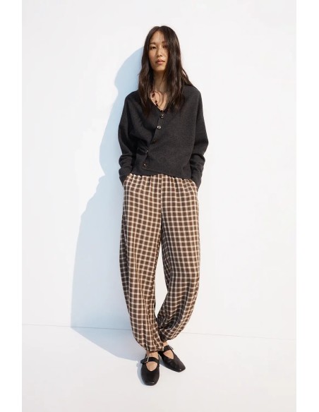 PANTALON LUXOR FLUIDO CUADROS MARRON