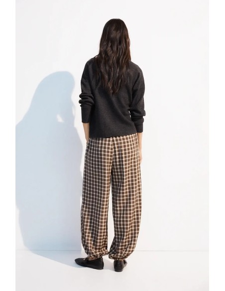 PANTALON LUXOR FLUIDO CUADROS MARRON