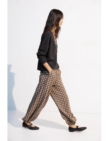 PANTALON LUXOR FLUIDO CUADROS MARRON