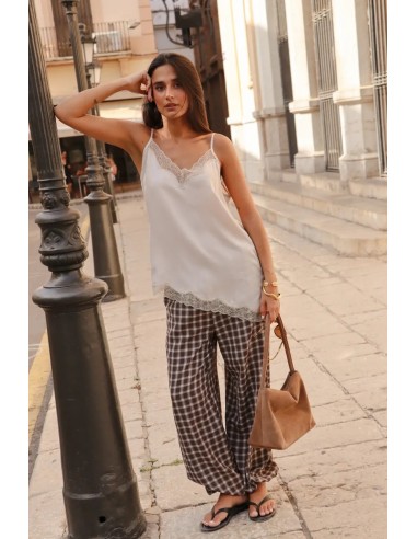 PANTALON LUXOR FLUIDO CUADROS MARRON