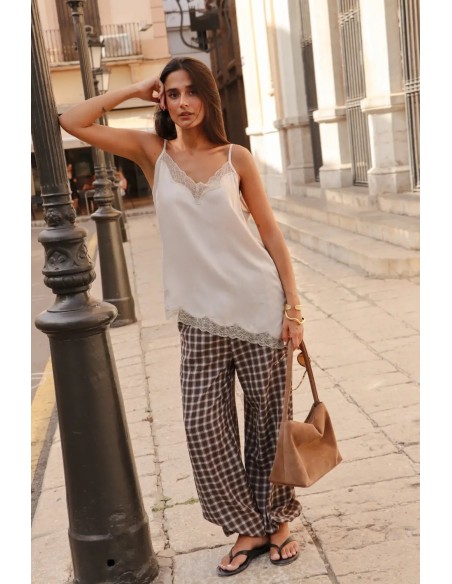 PANTALON LUXOR FLUIDO CUADROS MARRON