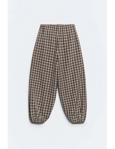 PANTALON LUXOR FLUIDO CUADROS MARRON