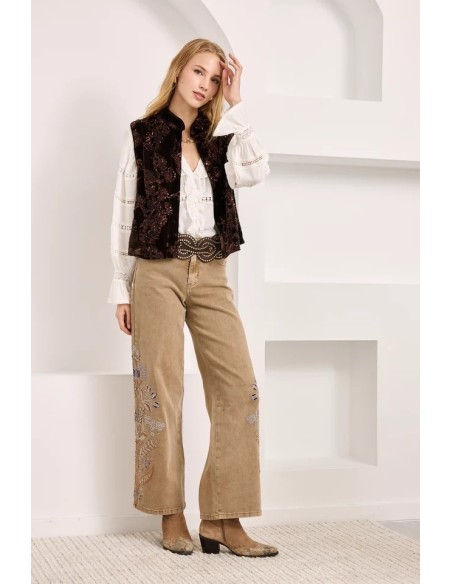 PANTALON WIDE LEG BORDADOS OLINDRA