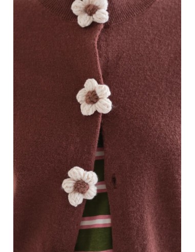 CARDIGAN PUNTO MARRON CON BOTONES FLORALES 10313