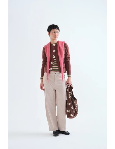 CARDIGAN PUNTO MARRON CON BOTONES FLORALES 10313