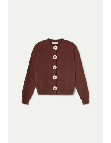 CARDIGAN PUNTO MARRON CON BOTONES FLORALES 10313