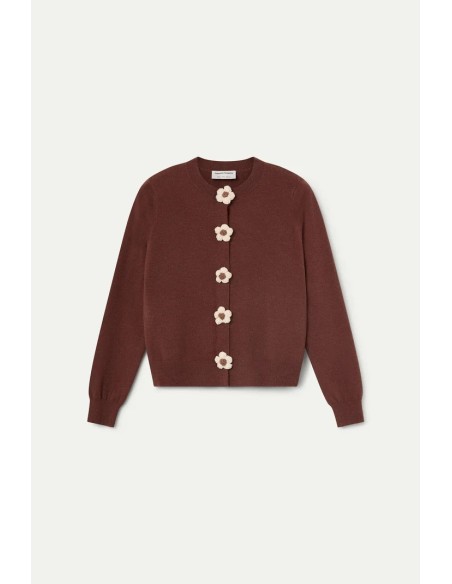 CARDIGAN PUNTO MARRON CON BOTONES FLORALES 10313