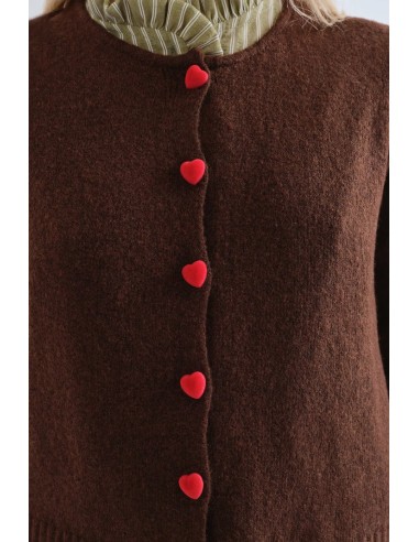 CARDIGAN MARRON CON BOTONES DE CORAZON ROJO 10244