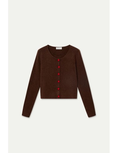 CARDIGAN MARRON CON BOTONES DE CORAZON ROJO 10244