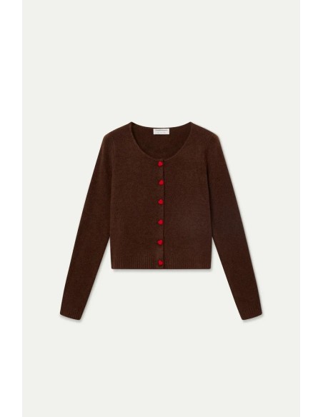 CARDIGAN MARRON CON BOTONES DE CORAZON ROJO 10244