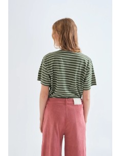 CAMISETA  100% ALGODON CON ESTAMPADO DE RAYAS VERDE OLIVA 42013 2