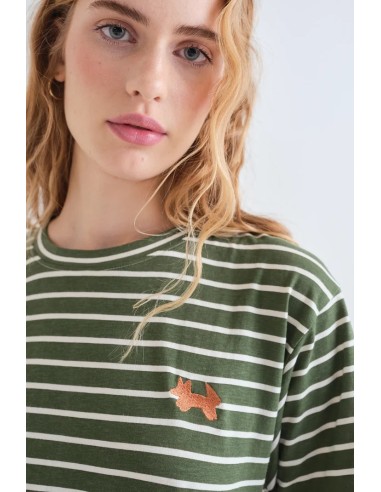 CAMISETA  100% ALGODON CON ESTAMPADO DE RAYAS VERDE OLIVA 42013