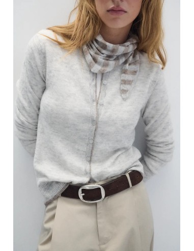 CARDIGAN SET ALPACA TOQUILLA RAYAS SKIN GRIS PERLA