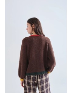 CARDIGAN PUNTO MARRON CON DETALLES MULTICOLOR 10316 2