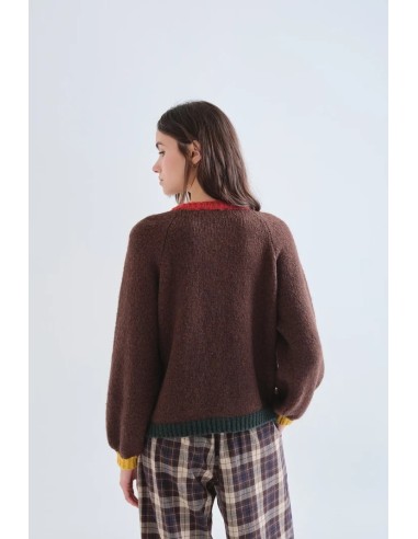 CARDIGAN PUNTO MARRON CON DETALLES MULTICOLOR 10316