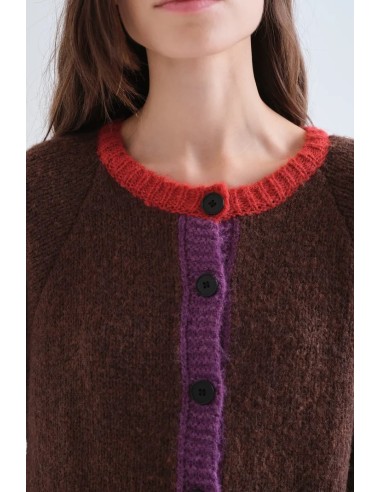 CARDIGAN PUNTO MARRON CON DETALLES MULTICOLOR 10316