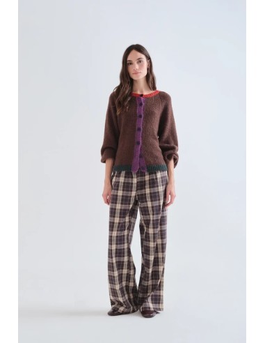 CARDIGAN PUNTO MARRON CON DETALLES MULTICOLOR 10316
