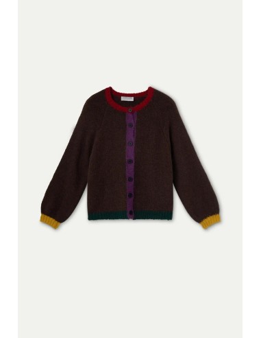 CARDIGAN PUNTO MARRON CON DETALLES MULTICOLOR 10316