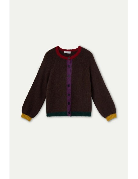CARDIGAN PUNTO MARRON CON DETALLES MULTICOLOR 10316