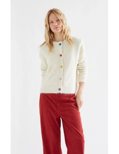CARDIGAN PUNTO BLANCO CRUDO CON BOTONES MULTICOLOR 10277