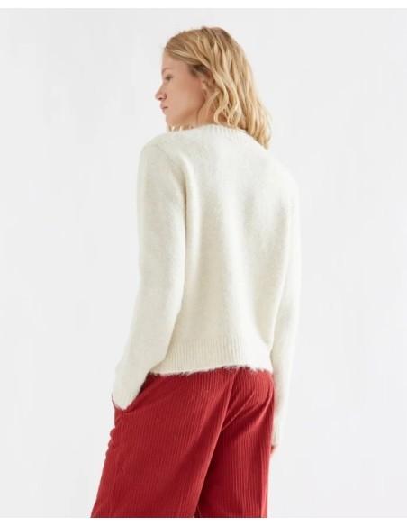 CARDIGAN PUNTO BLANCO CRUDO CON BOTONES MULTICOLOR 10277