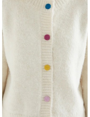 CARDIGAN PUNTO BLANCO CRUDO CON BOTONES MULTICOLOR 10277