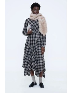 VESTIDO MIDI CON ESTAMPADO DE CUADROS NEGROS 11260